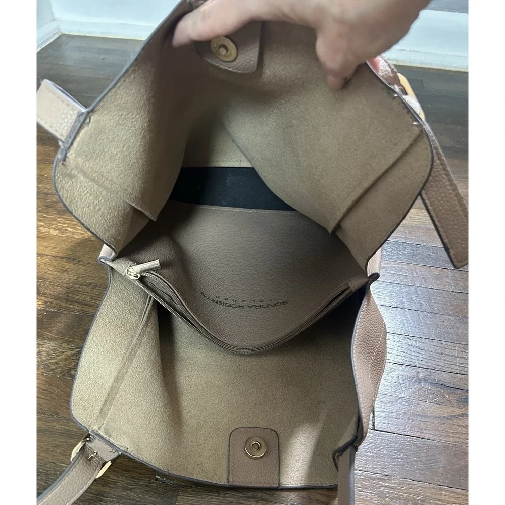 Susan Robert's Squared Beige/pink Slouchy Hobo Leather Bag Boho Western Timeless